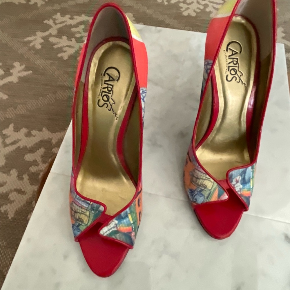 Carlos Santana Red and Multi-Color Peep Toe Heels